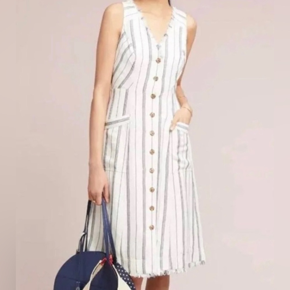 Maeve stripped button down midi dress. Anthropologie Size 6.
